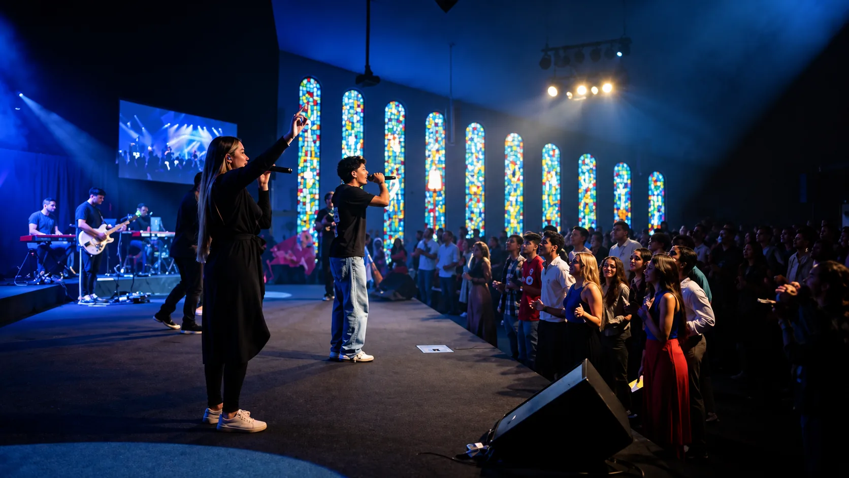Banda ministrando no palco